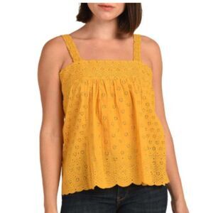 Daniel Rainn Eyelet Babydoll Top Womens Large Gold Yellow Tank Pullover Blouse